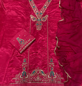 Fancy Glass Organza Suit Set with Heavy Zari Thread & Sequins Work