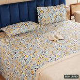 Yanchi Peacock Muster 144 Tc 100% Cotton Double Bedsheet with 2 Pillow Covers, Blue, Floral - SKU 16523