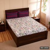 Yanchi Fresh Ferns 144 TC 100% Cotton Double Bedsheet with 2 Pillow Covers, Violet - SKU 16525