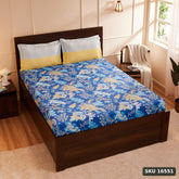 Yanchi Floral Foliage 144 TC 100% Cotton Double Bedsheet with 2 Pillow Covers, Navy Blue - SKU 16551