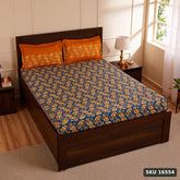 Yanchi Ditsy Dale 144 TC 100% Cotton Double Bedsheet with 2 Pillow Covers, Blue, 144 TC - SKU 16554
