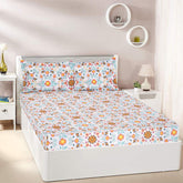 Yanchi Floral Haven 144 TC 100% Cotton King Size Bedsheet with 2 Pillow Covers, Orange