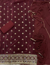 Classy Glass Organza Suit Set with Sequins & Zari Thread Work - Yanchi