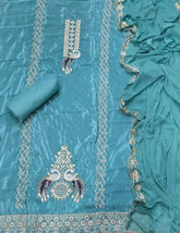 Classy Glass Organza Suit Set with Stone & Zari Thread Work - Yanchi
