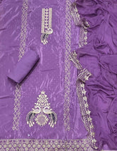 Classy Glass Organza Suit Set with Stone & Zari Thread Work - Yanchi