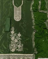 Classy Glass Organza Suit Set with Stone & Zari Thread Work - Yanchi