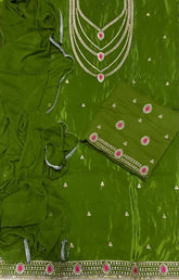 Classy Glass Organza Suit Set with Zari Thread Work - Yanchi