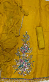 Classy Organza Suit Set with Heavy Real Mirror & Pearl Work - Yanchi