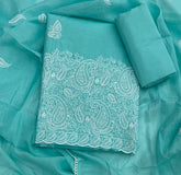 Cotton Chikankari Suit Set D4 (Sea Blue) - Yanchi