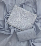 Cotton Chikankari Suit Set D4(Light - Grey) - Yanchi