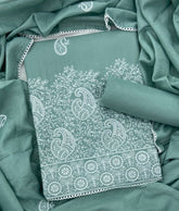 Cotton Chikankari Suit Set D6 (Metal Blue) - Yanchi