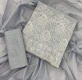 Cotton Chikankari Suit Set D6(Light Grey) - Yanchi