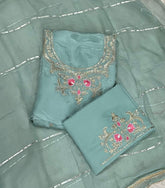 Dhamaka Offer Glass Organza Suit Set With Zari & Thread Work - Yanchi