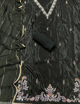 Fancy Glass Organza Suit Set with Heavy Beads & Sequins Work - Yanchi