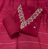 Fancy Glass Organza Suit Set with Heavy Pearl & Cutdana Work - Yanchi