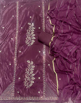 Fancy Glass Organza Suit Set with Heavy Pearl & Cutdana Work - Yanchi