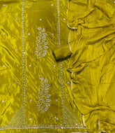 Fancy Glass Organza Suit Set with Heavy Pearl & Cutdana Work - Yanchi