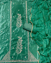 Fancy Glass Organza Suit Set with Heavy Pearl & Cutdana Work - Yanchi