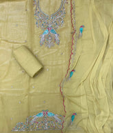Fancy Glass Organza Suit Set with Heavy Pearl & Stone Work - Yanchi