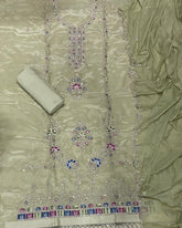 Fancy Glass Organza Suit Set with Heavy Zari Thread & Stone Work - Yanchi