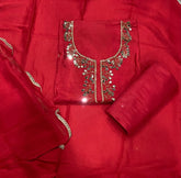 Fancy Musleen Suit Set with Heavy Pearl & Real Mirror Work - Yanchi