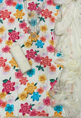 Fancy Muslin Suit Set with Real Mirror & Pearl Work - Yanchi