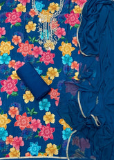 Fancy Muslin Suit Set with Real Mirror & Pearl Work - Yanchi