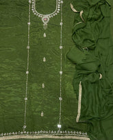Glass Organza Suit Set with Heavy Real Mirror & Pearl Work - Yanchi