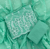 Graceful Cotton Chikankari Suit Set DN7(Green) - Yanchi