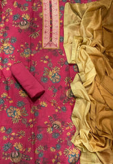 Pure Bemberg Cotton Silk Printed With Jaq Neek With Jari Lace(Ganga) - Yanchi