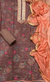 Pure Bemberg Cotton Silk Printed With Jaq Neek With Jari Lace(Ganga) - Yanchi