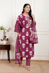 Pure Cotton Kurti & Pant with Dupatta - Yanchi