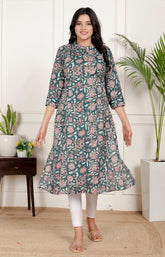 Pure Sanganeri Cotton Print Kurti with Katha Work - Yanchi