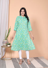 Pure Sanganeri Cotton Print Kurti with Katha Work - Yanchi