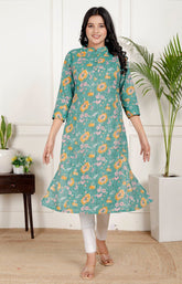 Pure Sanganeri Cotton Print Kurti with Katha Work - Yanchi