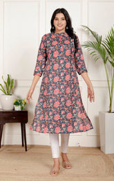 Pure Sanganeri Cotton Print Kurti with Katha Work - Yanchi