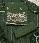 Pure Skylon Suit Set with Zari & cutdana Work - Yanchi