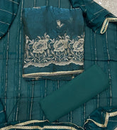 Pure Skylon Suit Set with Zari & cutdana Work - Yanchi