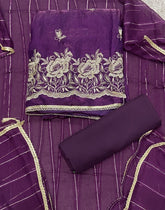 Pure Skylon Suit Set with Zari & cutdana Work - Yanchi