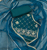 Pure Skylon Suit Set with Zari & cutdana Work - Yanchi