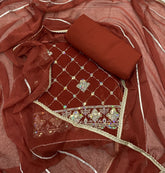 Pure Skylon Suit Set with Zari & cutdana Work - Yanchi