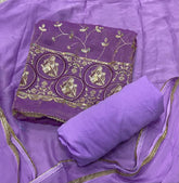 Pure Skylon Suit Set with Zari & sequence Work - Yanchi