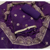 Pure Skylon Suit Set with Zari & sequence Work - Yanchi
