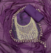 Pure Skylon Suit Set with Zari & sequence Work - Yanchi