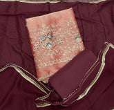 Pure Skylon Suit Set with Zari & sequence Work - Yanchi