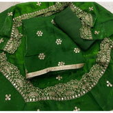 Pure Skylon Suit Set with Zari & sequence Work - Yanchi