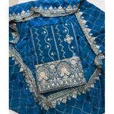 Pure Skylon Suit Set with Zari & sequence Work - Yanchi