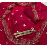 Pure Skylon Suit Set with Zari & sequence Work - Yanchi