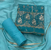 Pure Skylon Suit Set with Zari & sequence Work - Yanchi