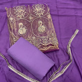 Pure Skylon Suit Set with Zari & sequence Work - Yanchi